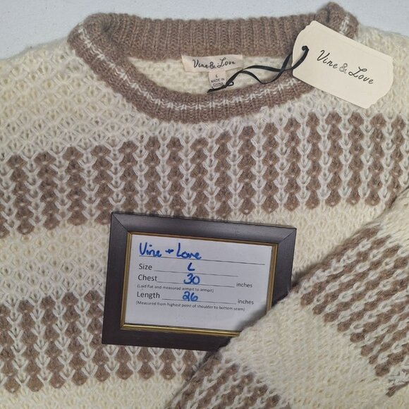 Vine and Love Boutique Chunky Knit Sweater Brown Stripes Soft Acrylic Oversized - Picture 6 of 9